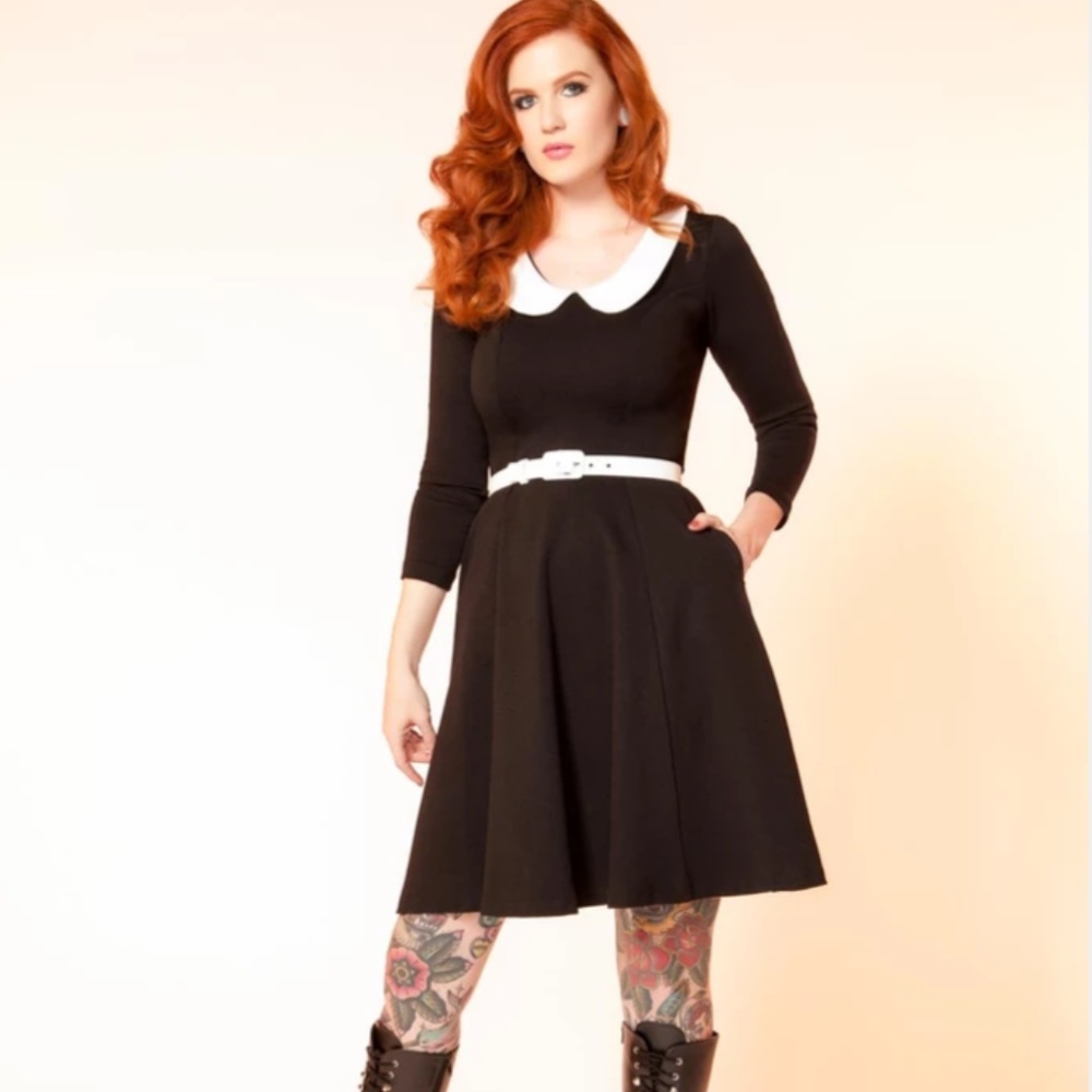 Madison Dress Black with Ivory Collar BNWT